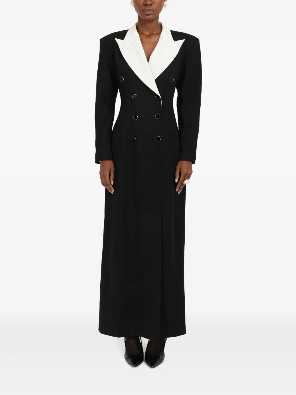 Rowen Rose Contrasting Collar Tuxedo Maxi Dress
