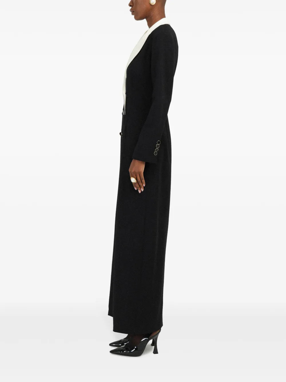 Rowen Rose Contrasting Collar Tuxedo Maxi Dress