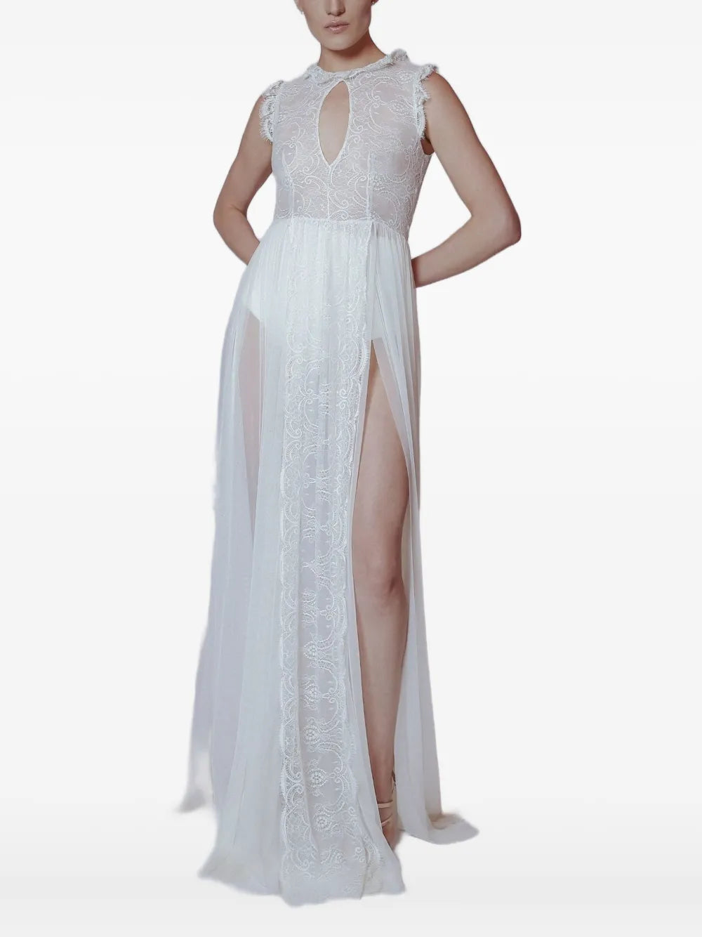 Lethicia Bronstein Lace Pattern Keyhole Dress