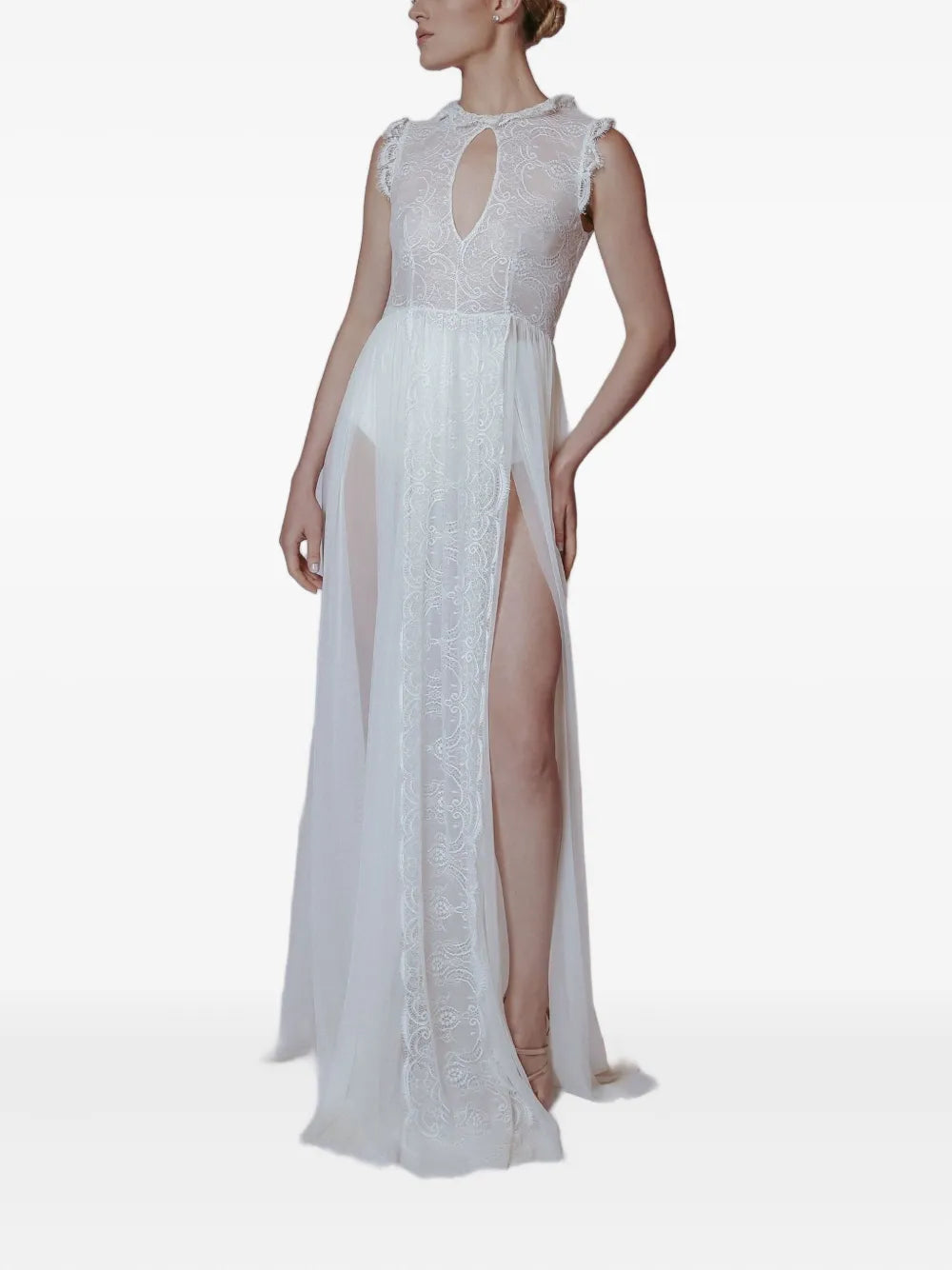 Lethicia Bronstein Lace Pattern Keyhole Dress