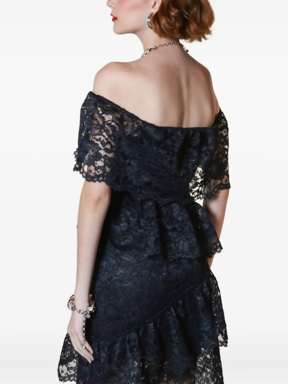 Lethicia Bronstein Bellini Off Shoulder Ruffled Lace Dress