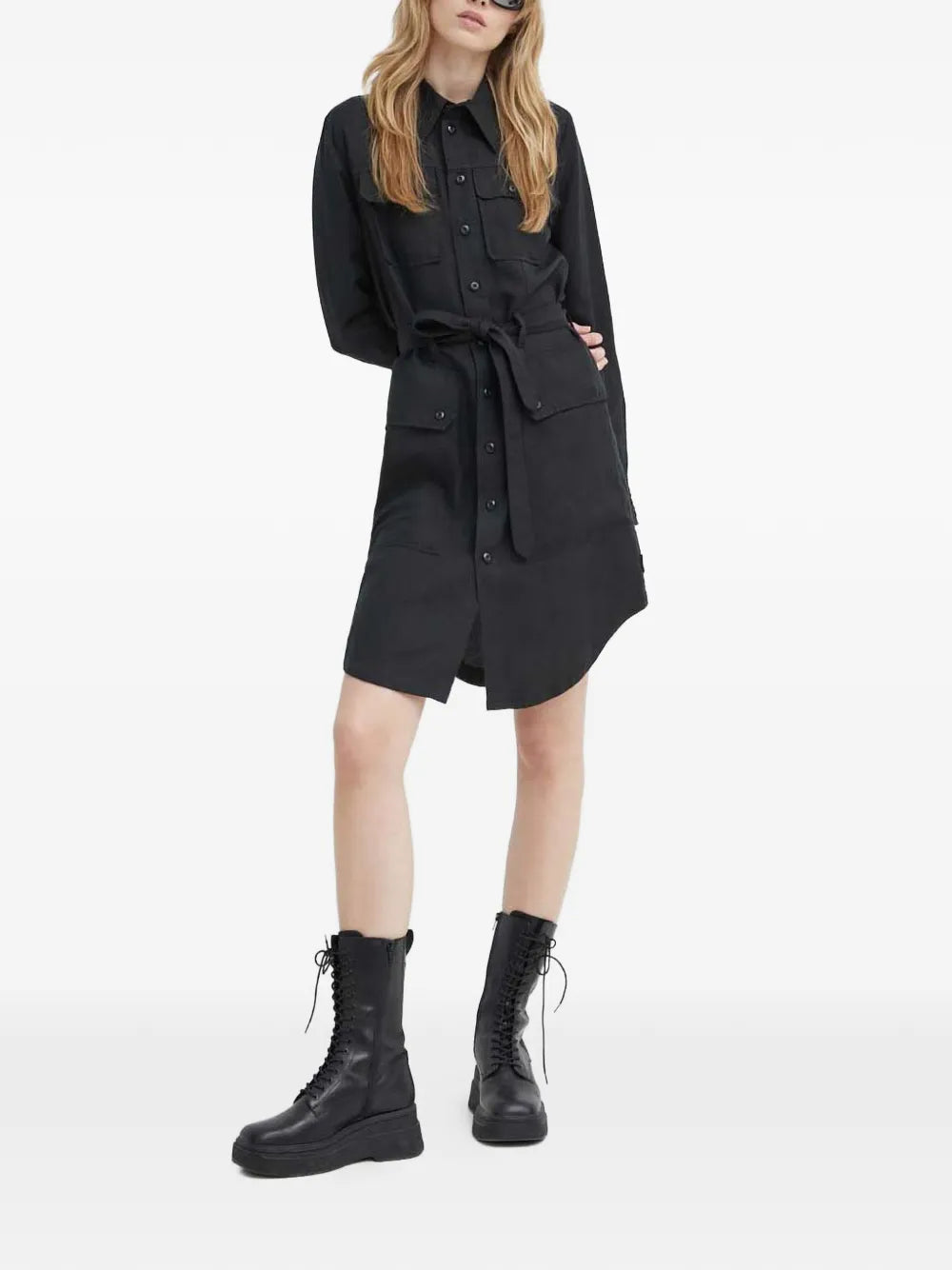 G Star Raw Button Up Belted Mini Dress