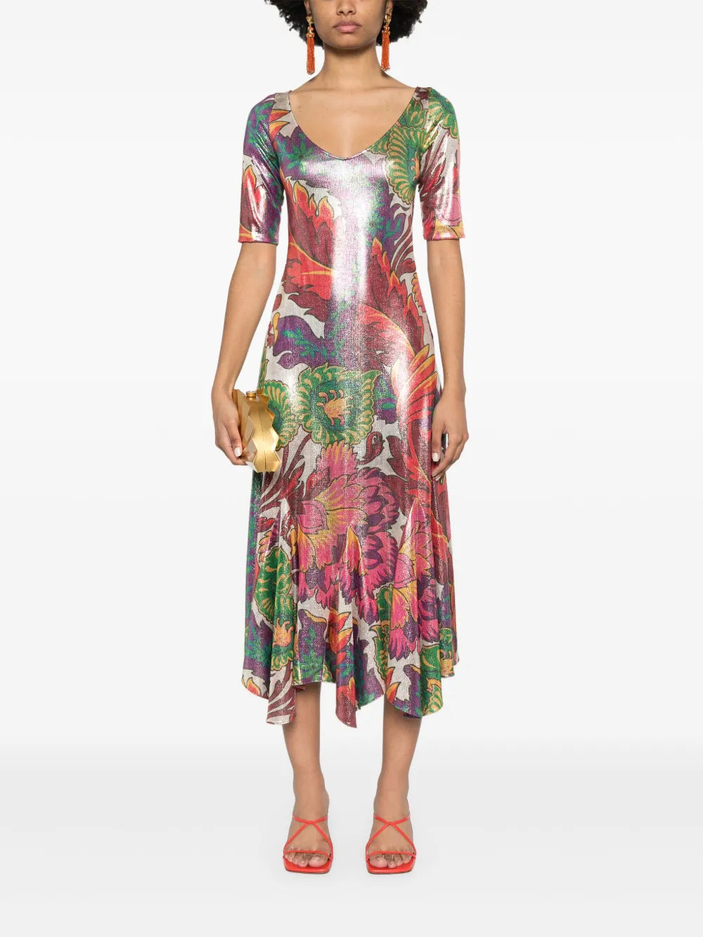Etro Floral Print Laminated Midi Dress