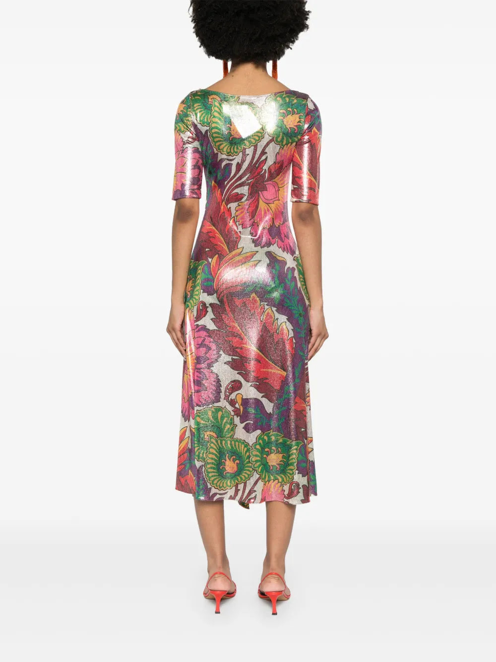Etro Floral Print Laminated Midi Dress