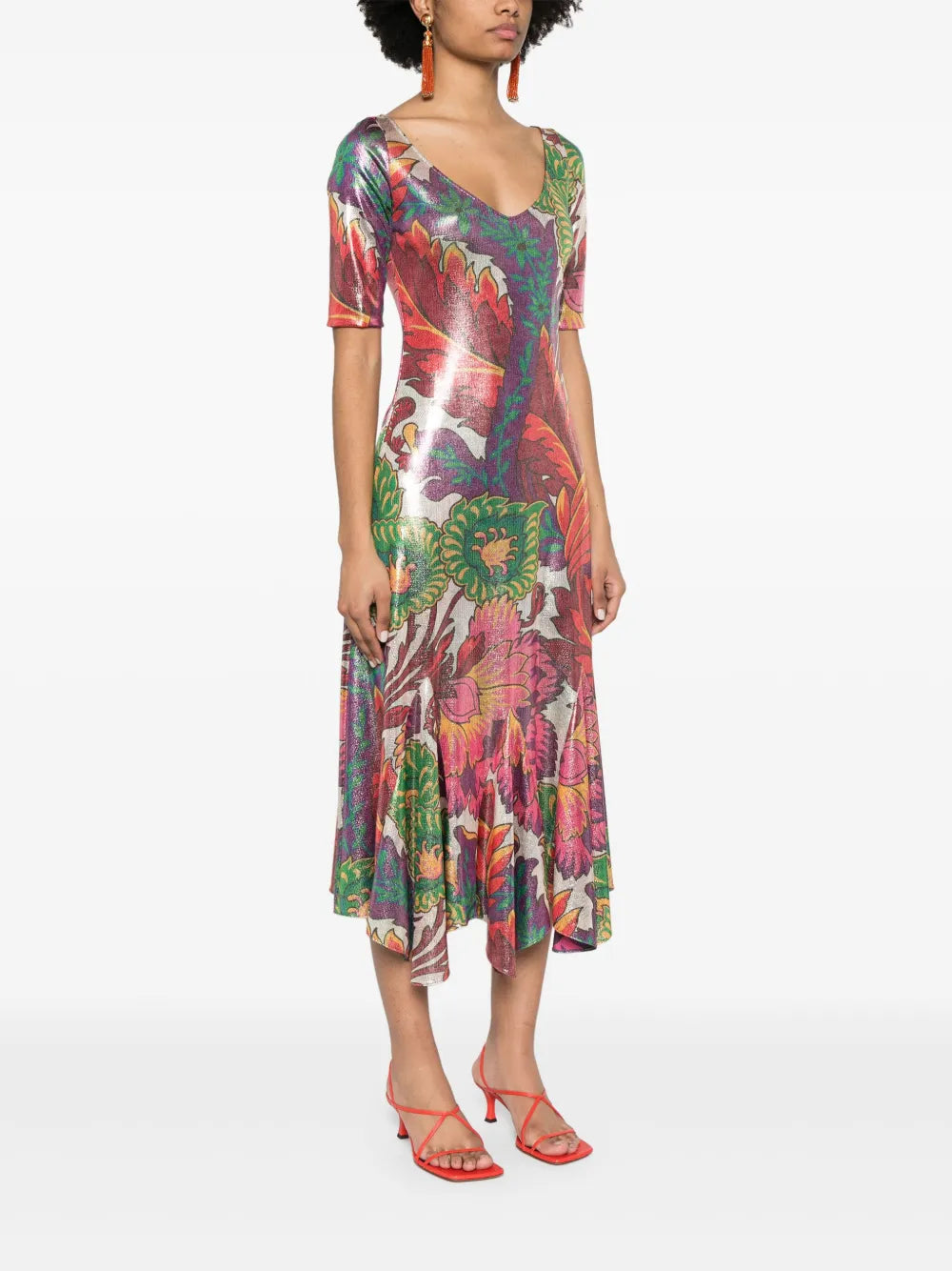 Etro Floral Print Laminated Midi Dress
