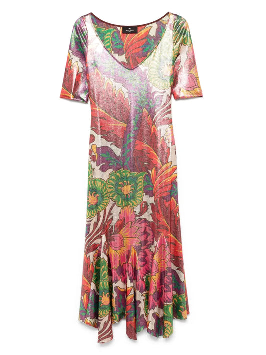 Etro Floral Print Laminated Midi Dress