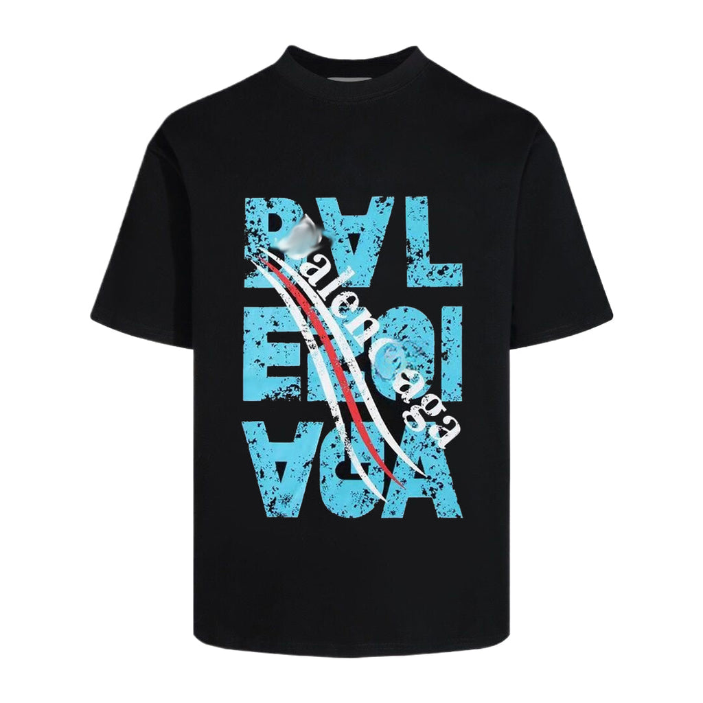 Balenciaga Stacked Distressed Logo T-Shirt in Black & White