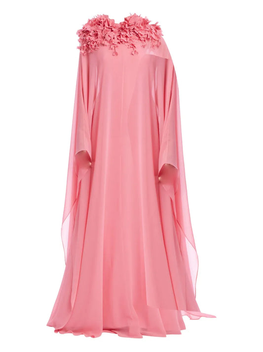 Badgley Mischka Floral Embellished Cape Dress
