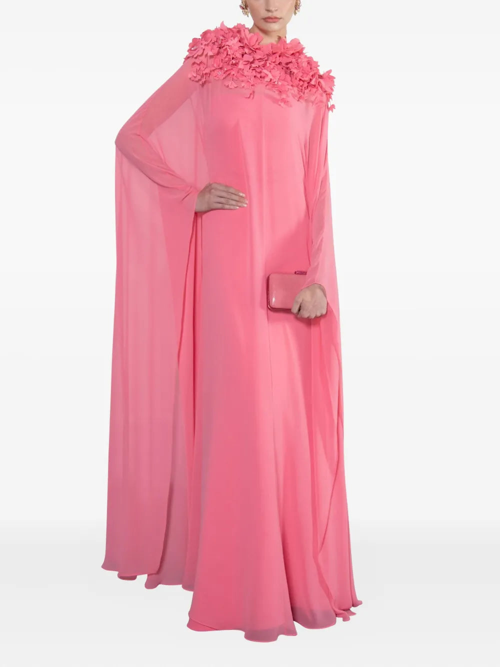 Badgley Mischka Floral Embellished Cape Dress