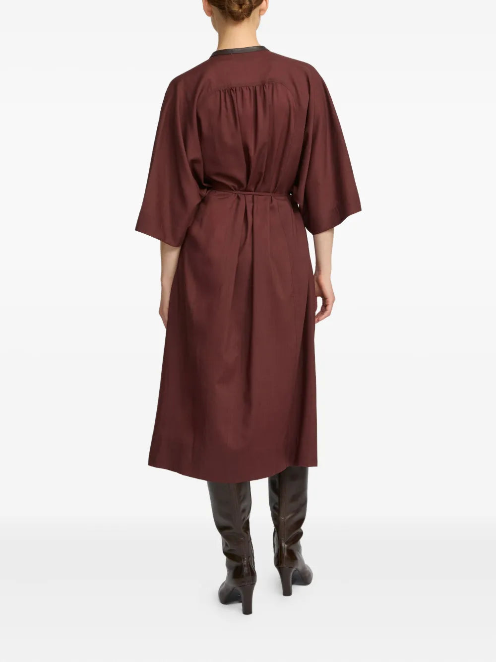 Yves Salomon Leather Trim Belted Midi Dress