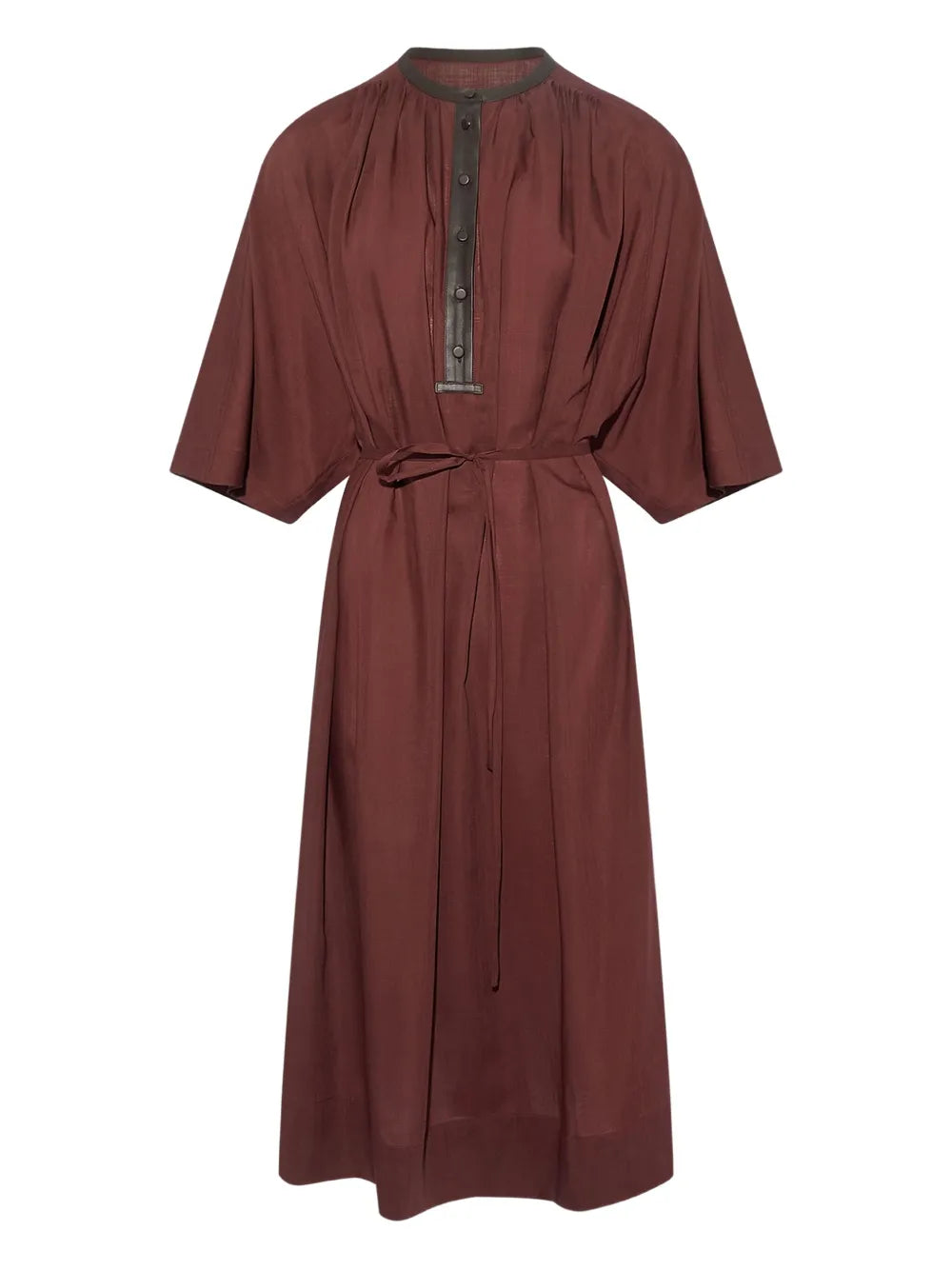 Yves Salomon Leather Trim Belted Midi Dress