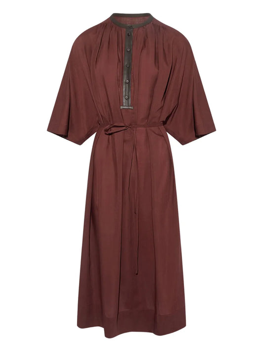 Yves Salomon Leather Trim Belted Midi Dress