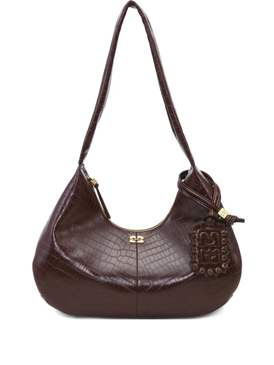 Ganni Medium Croc Embossed Shoulder Bag