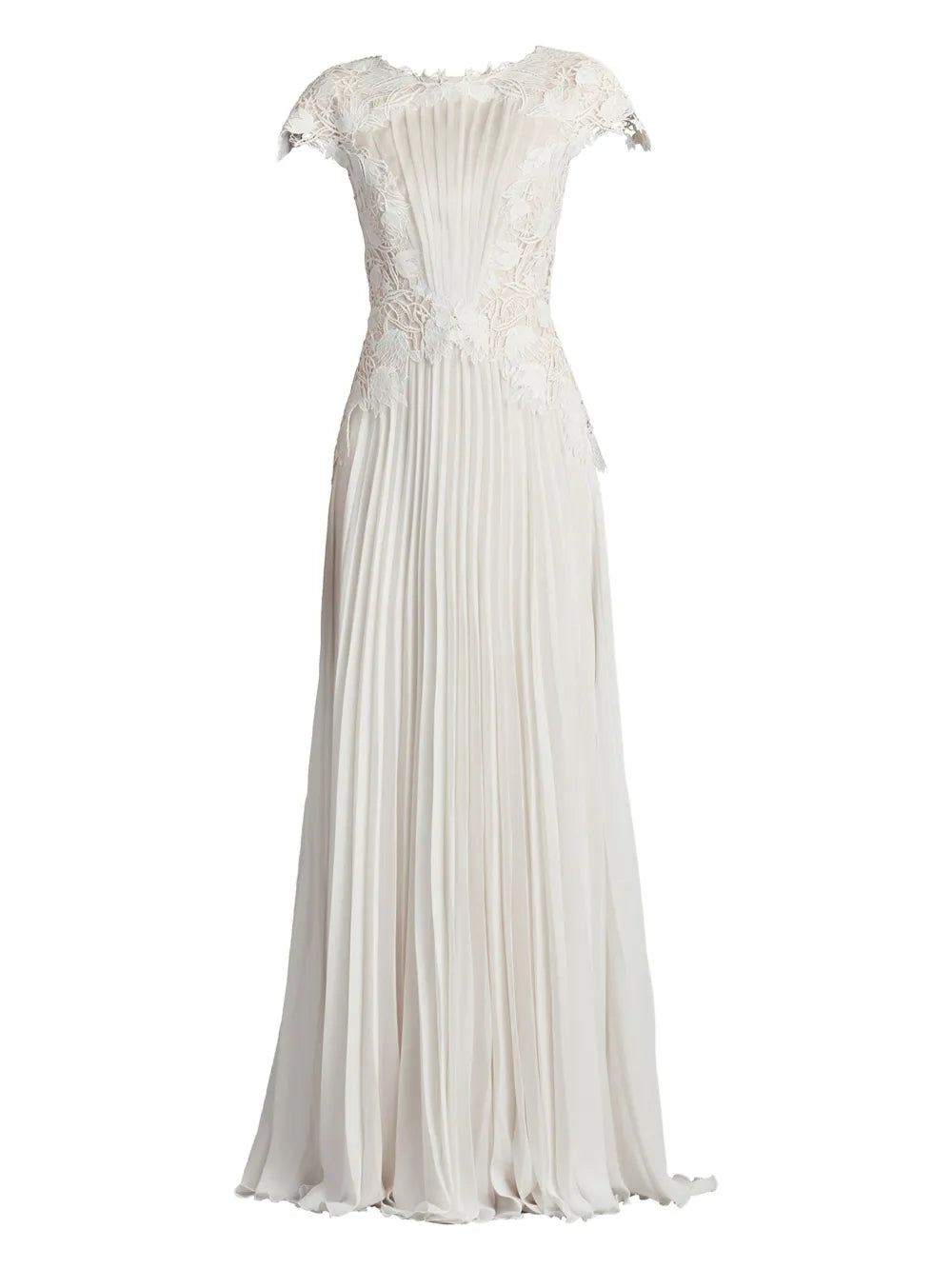 Tadashi Shoji Pleated Lace Embellished Gown