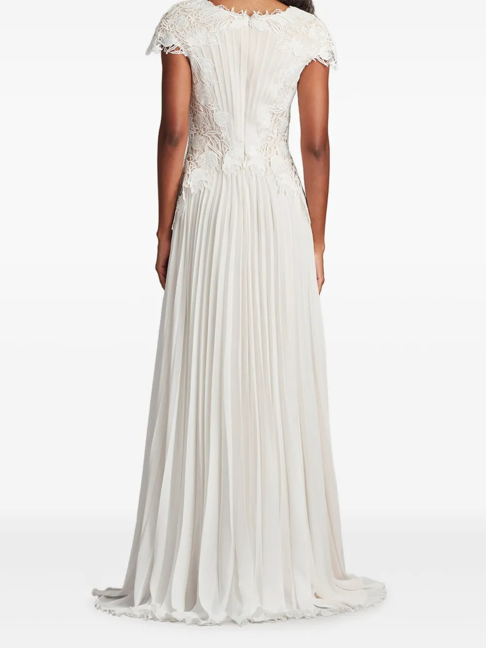 Tadashi Shoji Pleated Lace Embellished Gown