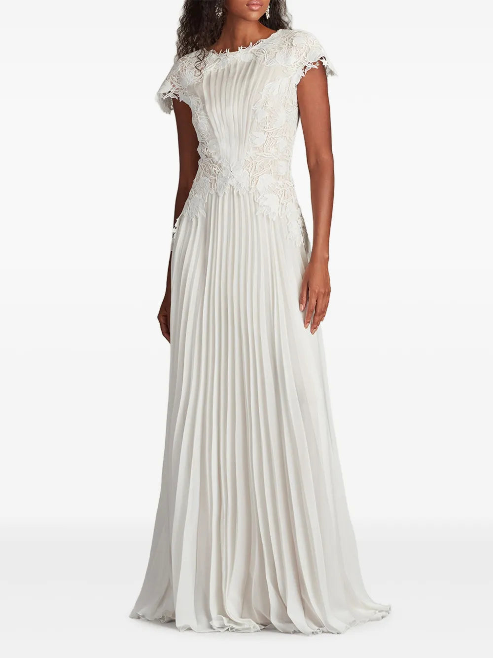 Tadashi Shoji Pleated Lace Embellished Gown