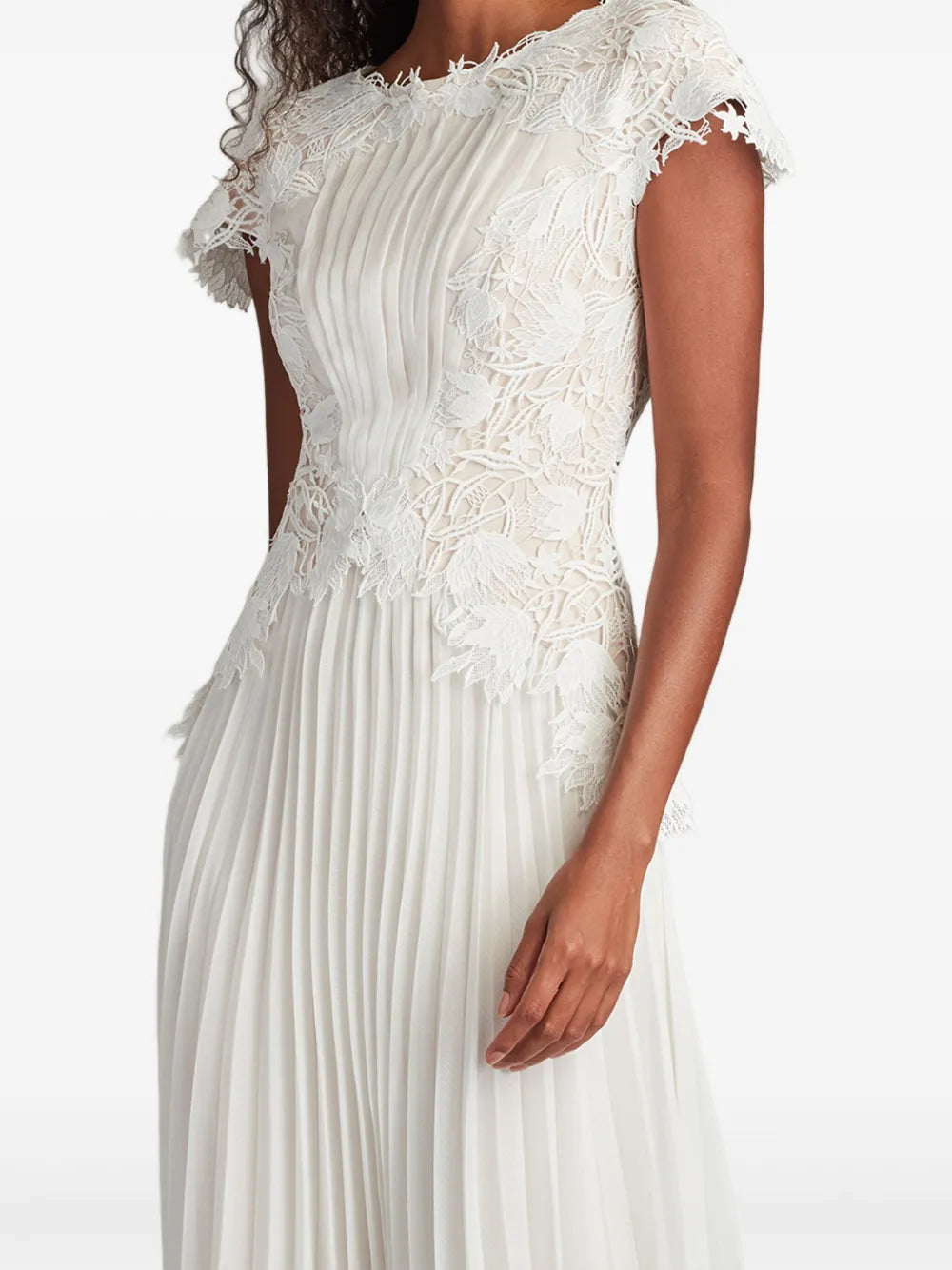 Tadashi Shoji Pleated Lace Embellished Gown