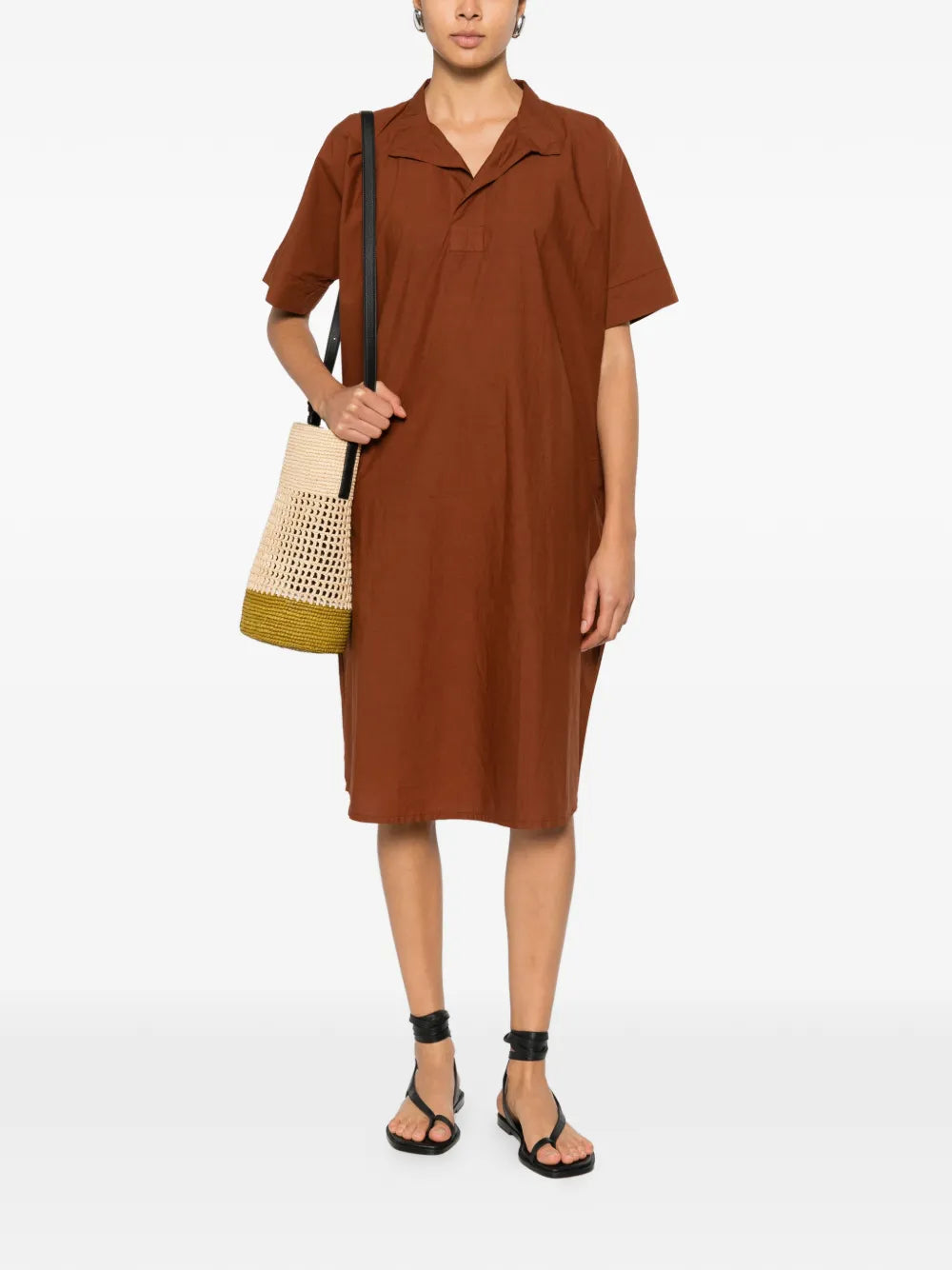 Labo Art Chiara Collared Short Sleeve Midi Dress