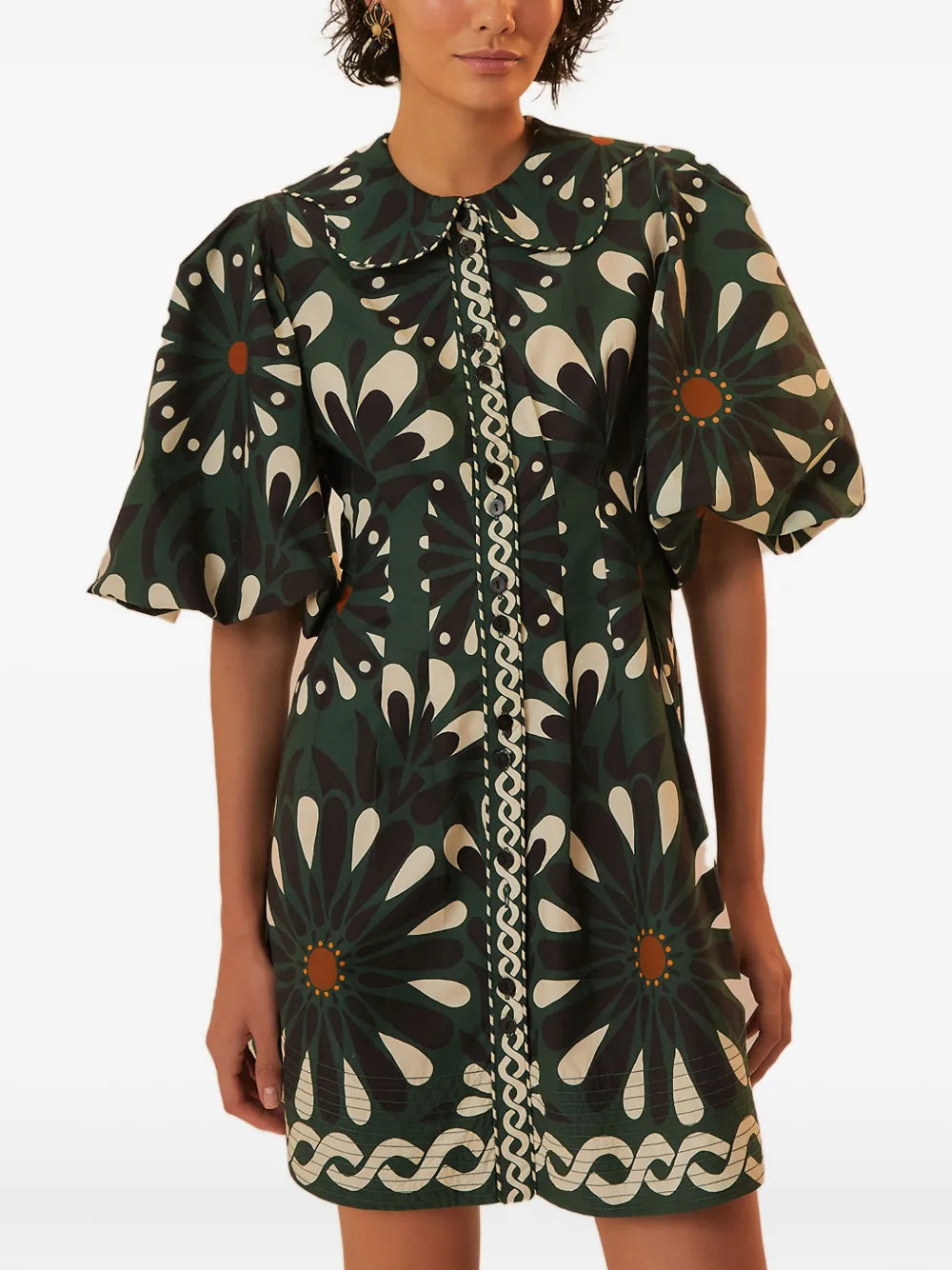 Farm Rio Ainika Flowers Peter Pan Collar Puff Sleeve Mini Dress