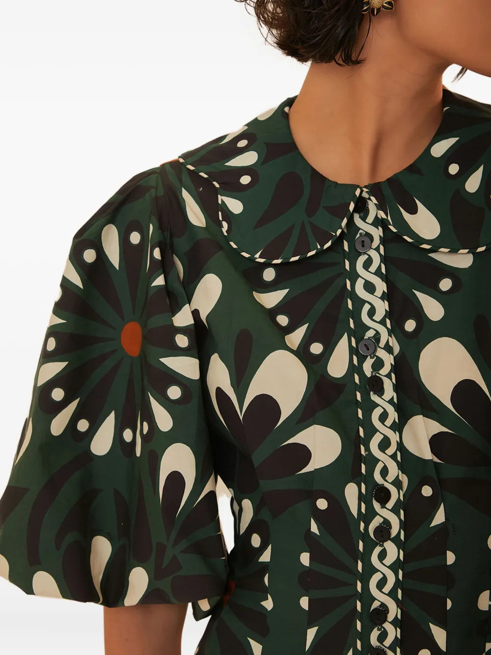 Farm Rio Ainika Flowers Peter Pan Collar Puff Sleeve Mini Dress