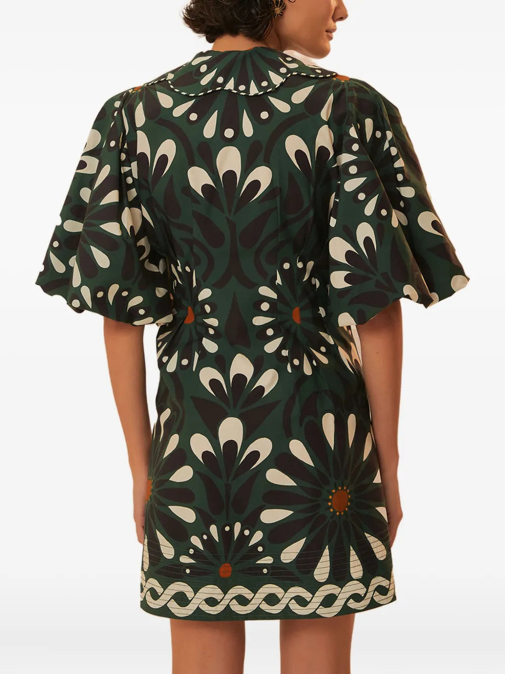 Farm Rio Ainika Flowers Peter Pan Collar Puff Sleeve Mini Dress
