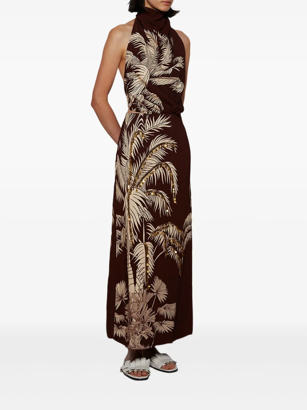 Johanna Ortiz Halterneck Palm Print Maxi Dress