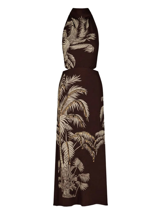 Johanna Ortiz Halterneck Palm Print Maxi Dress