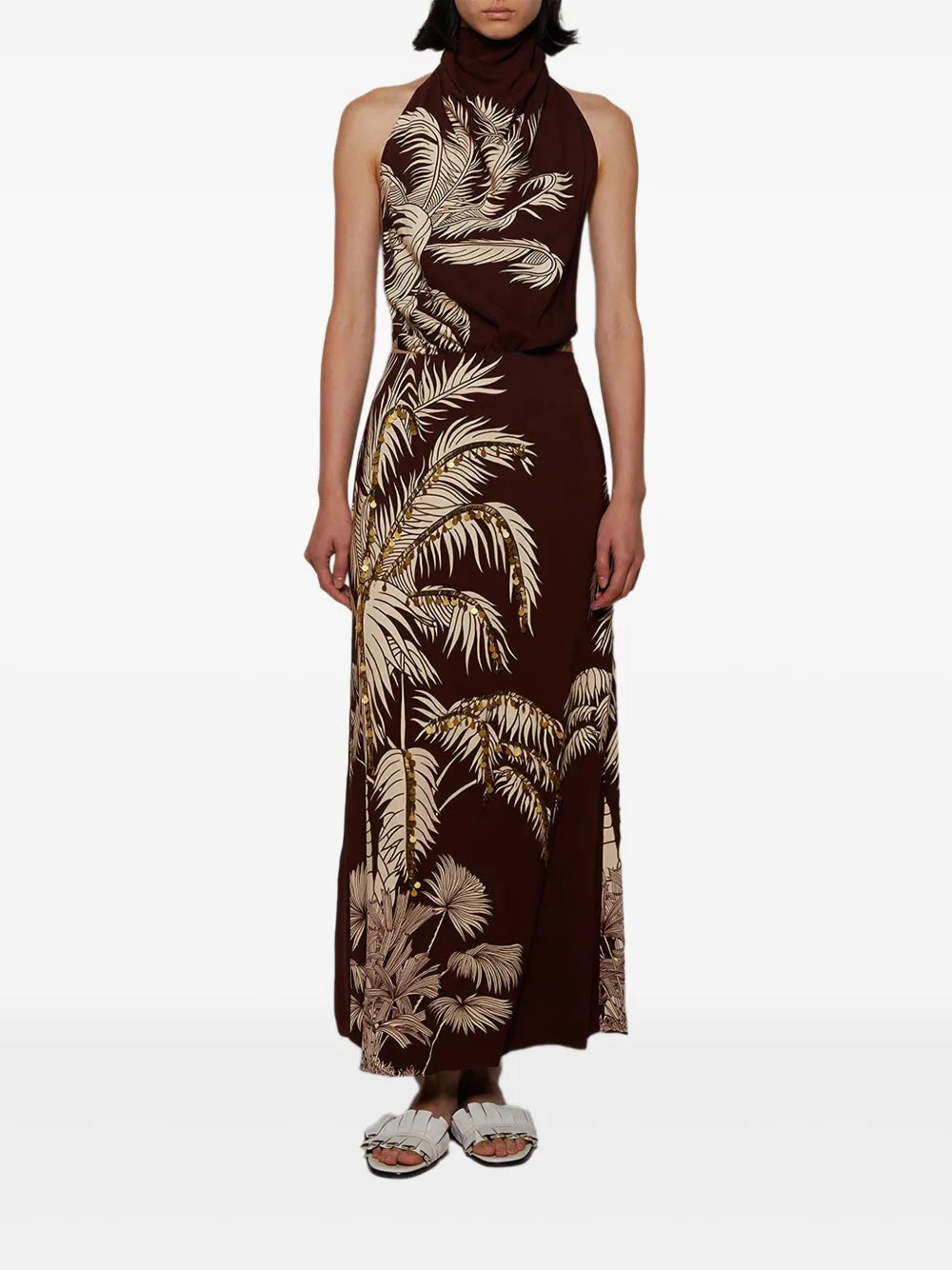Johanna Ortiz Halterneck Palm Print Maxi Dress