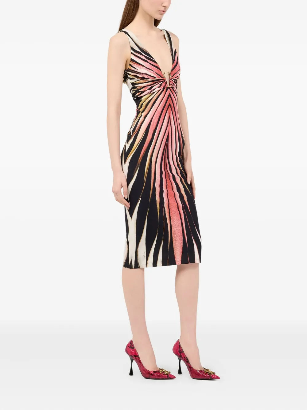 Roberto Cavalli Ray Of Pink Print V Neck Dress