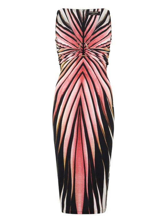 Roberto Cavalli Ray Of Pink Print V Neck Dress
