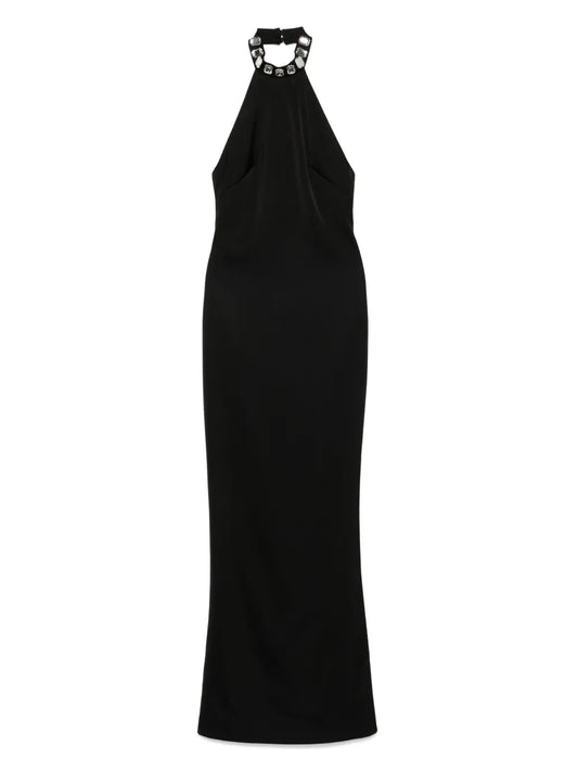 Silk Love Lace Embellished Halter Neck Dress