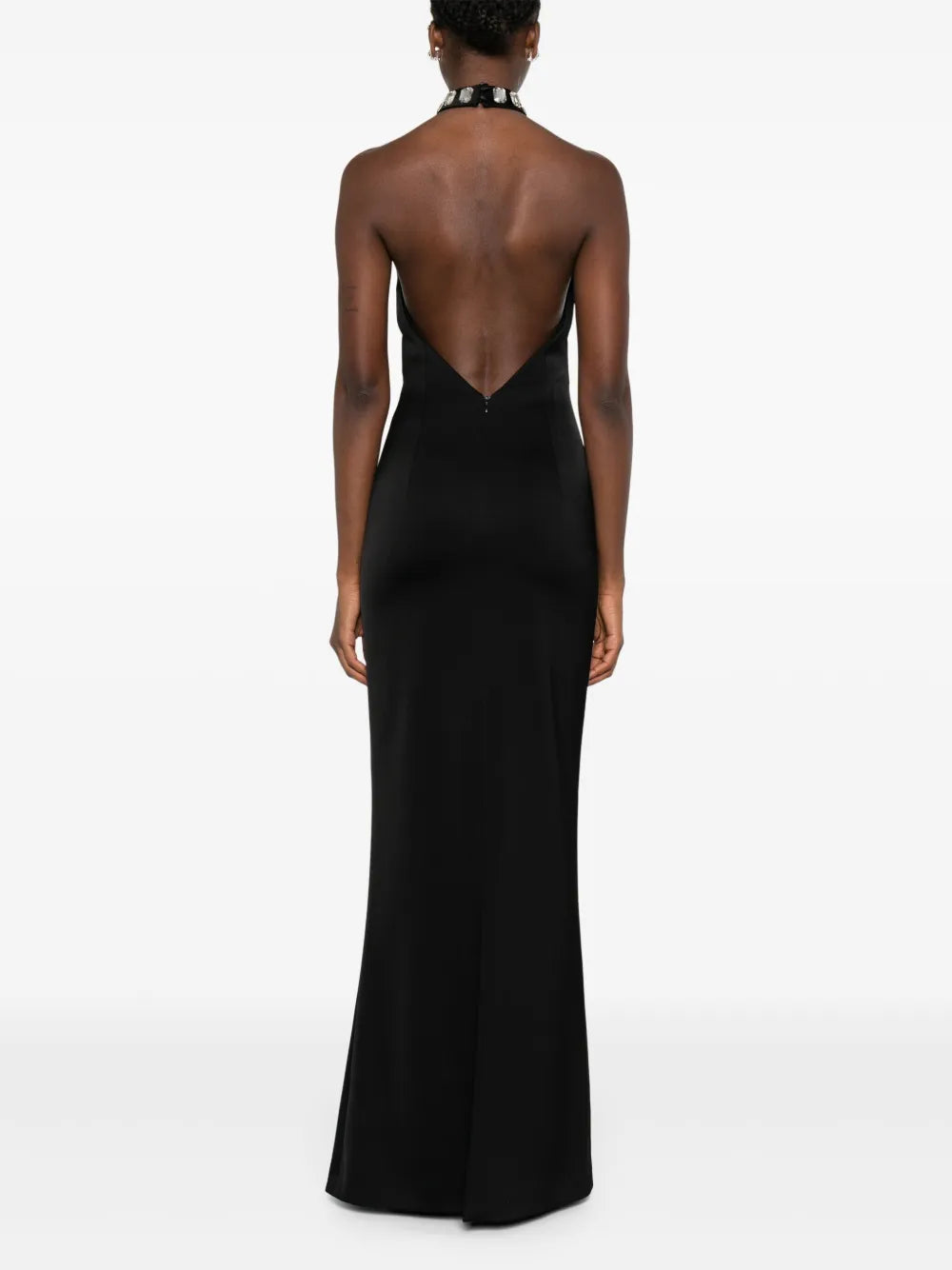 Silk Love Lace Embellished Halter Neck Dress