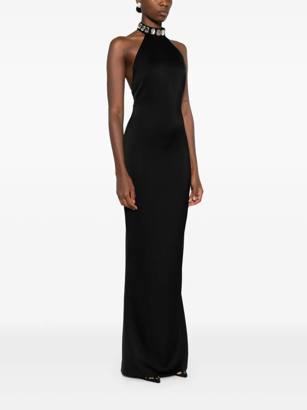 Silk Love Lace Embellished Halter Neck Dress