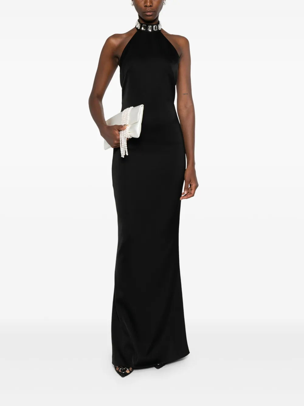 Silk Love Lace Embellished Halter Neck Dress