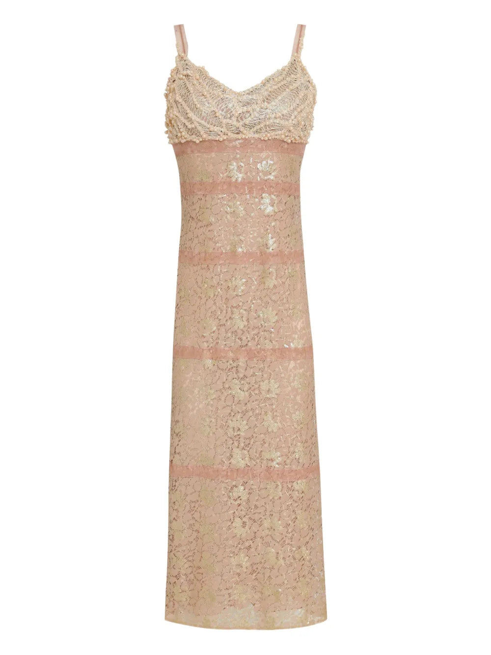 Lethicia Bronstein Lace Insert Pearl Embellishment Midi Dress