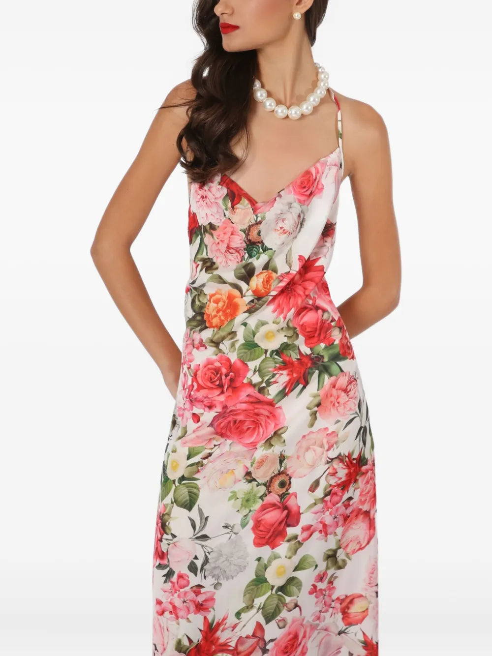 Lethicia Bronstein Anturio Floral Print Cowl Neck Maxi Dress