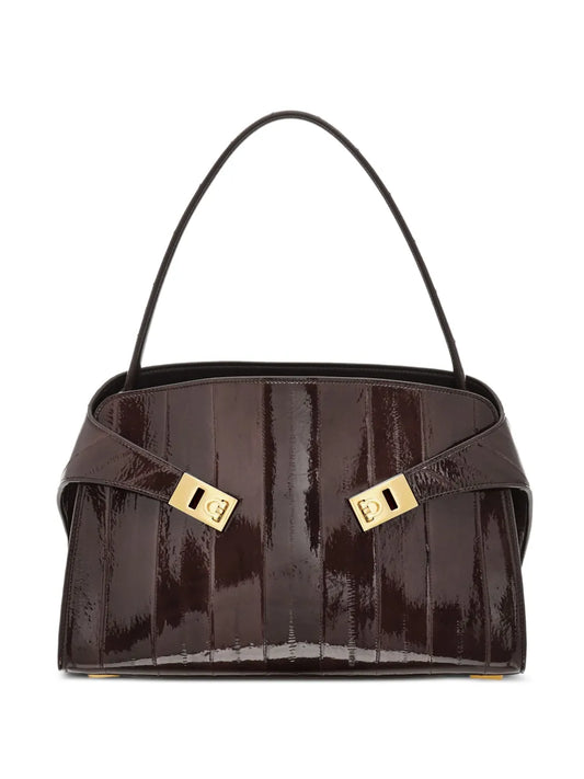 Ferragamo Medium Hug Gancini Buckles Eel Skin Shoulder Bag