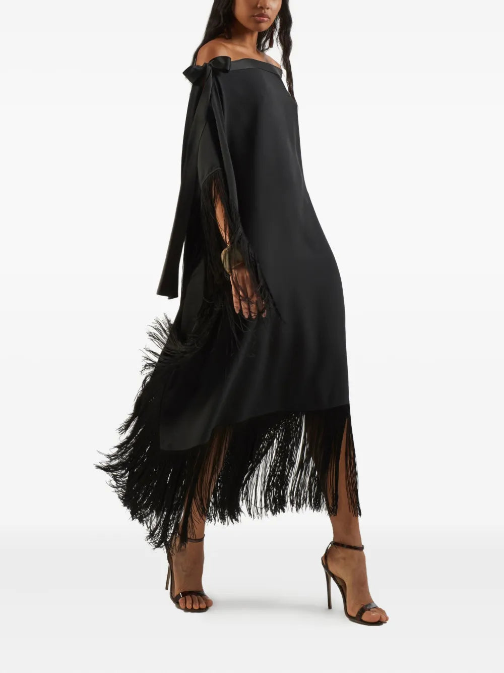 Taller Marmo Aarons Off Shoulder Fringed Midi Dress