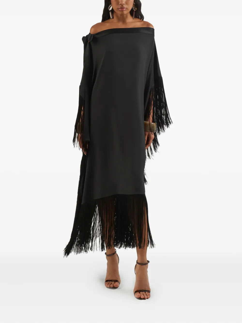 Taller Marmo Aarons Off Shoulder Fringed Midi Dress