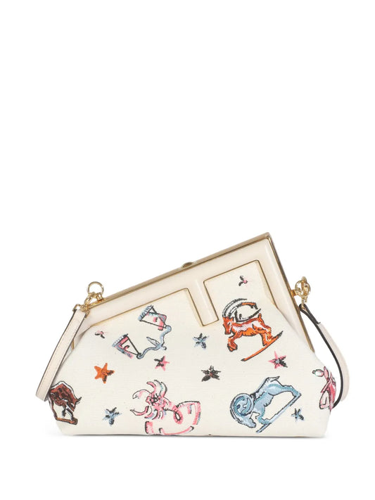 Fendi Pre Owned Astrology Embroidered Canvas Bag