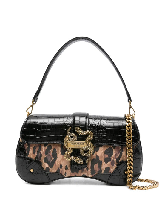 Just Cavalli Snake Buckle Leopard Print Shoulder Bag