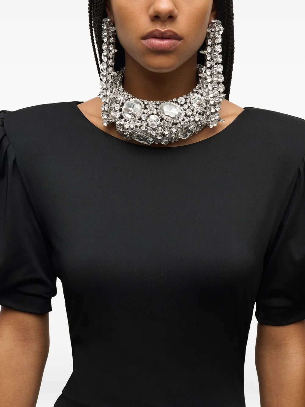 Area Puff Sleeve Crystal Embellished Mini Dress