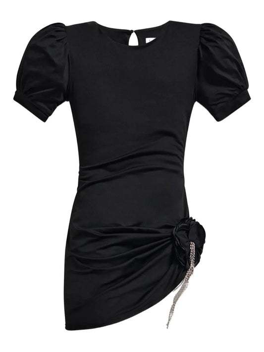 Area Puff Sleeve Crystal Embellished Mini Dress