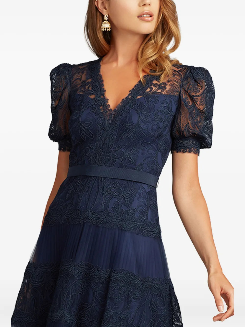 Tadashi Shoji Embroidered Pleated Midi Dress