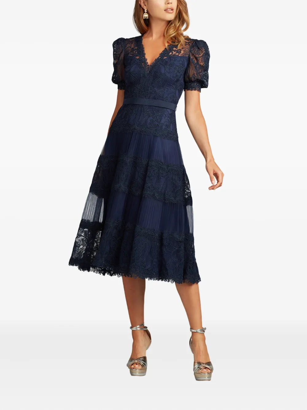 Tadashi Shoji Embroidered Pleated Midi Dress