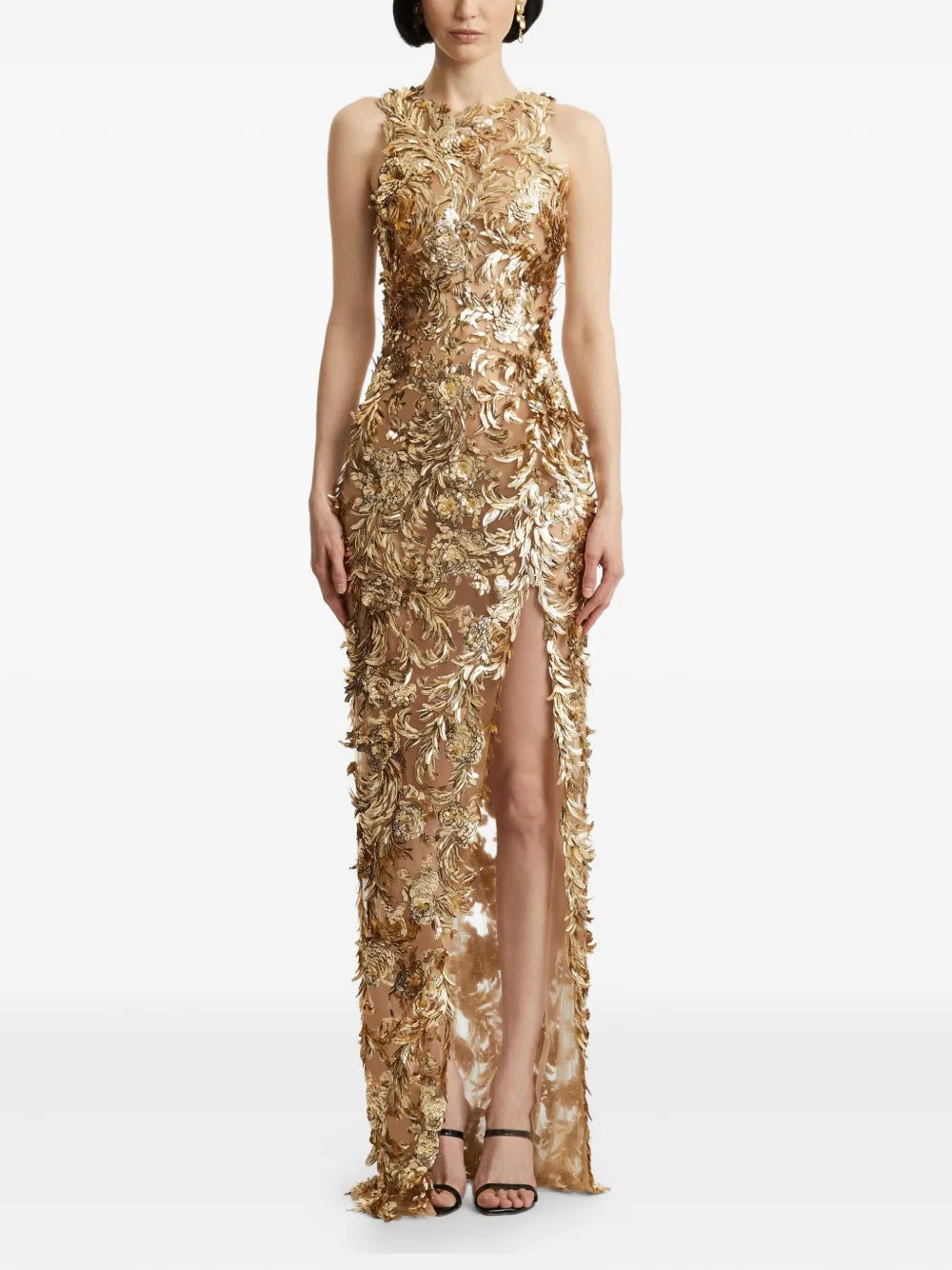 Oscar De La Renta Feather Embellished Maxi Dress