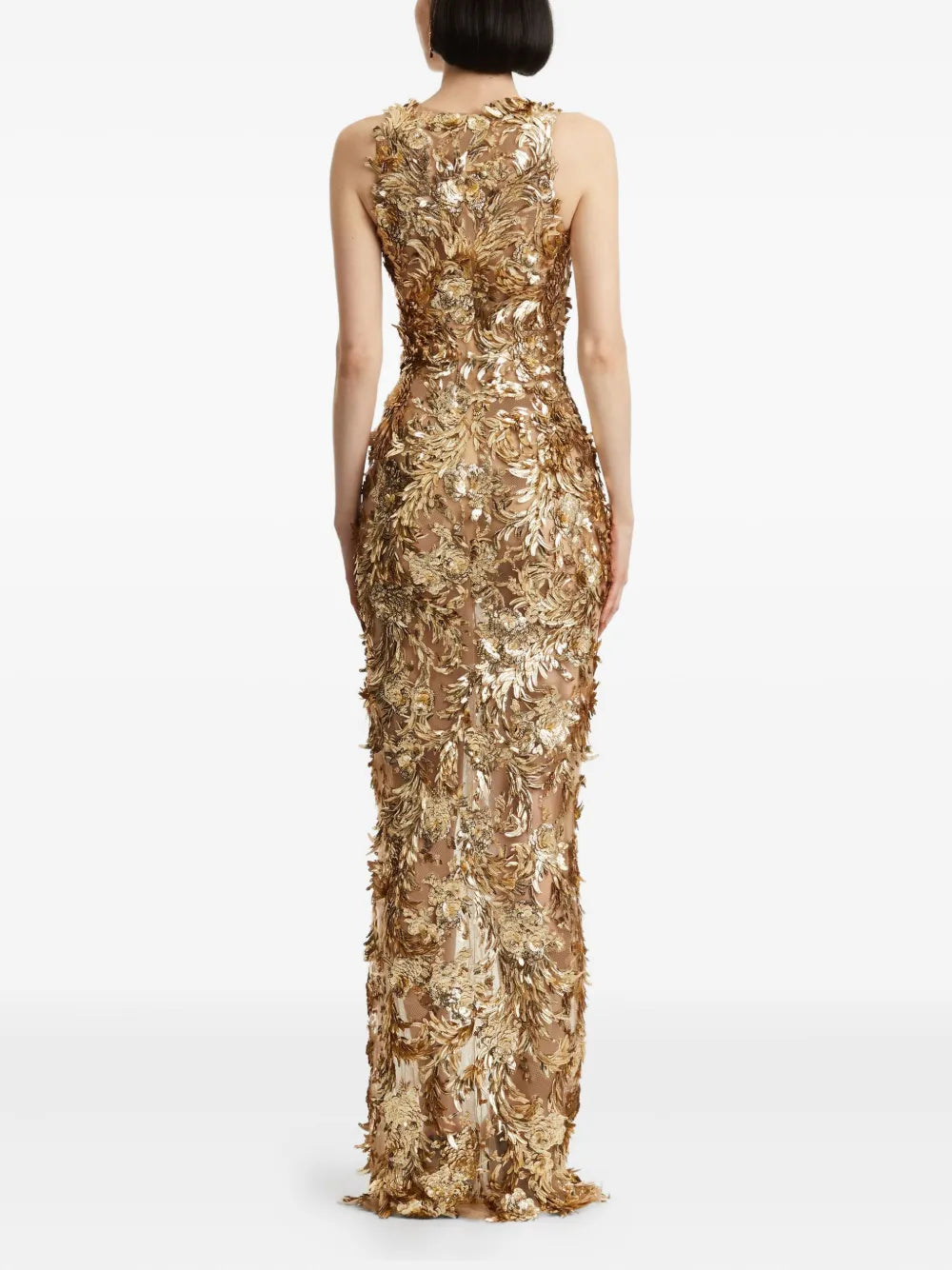 Oscar De La Renta Feather Embellished Maxi Dress