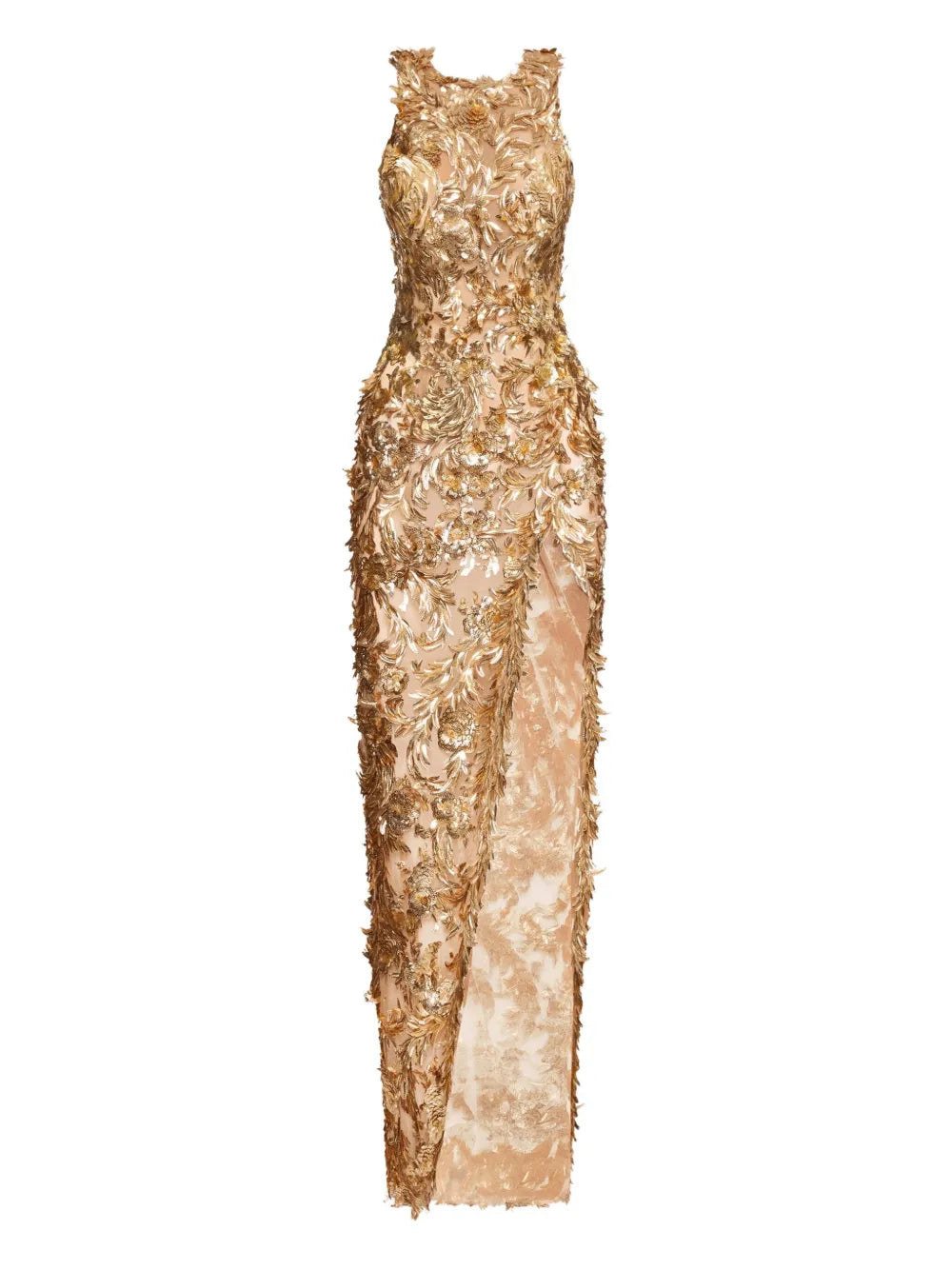 Oscar De La Renta Feather Embellished Maxi Dress