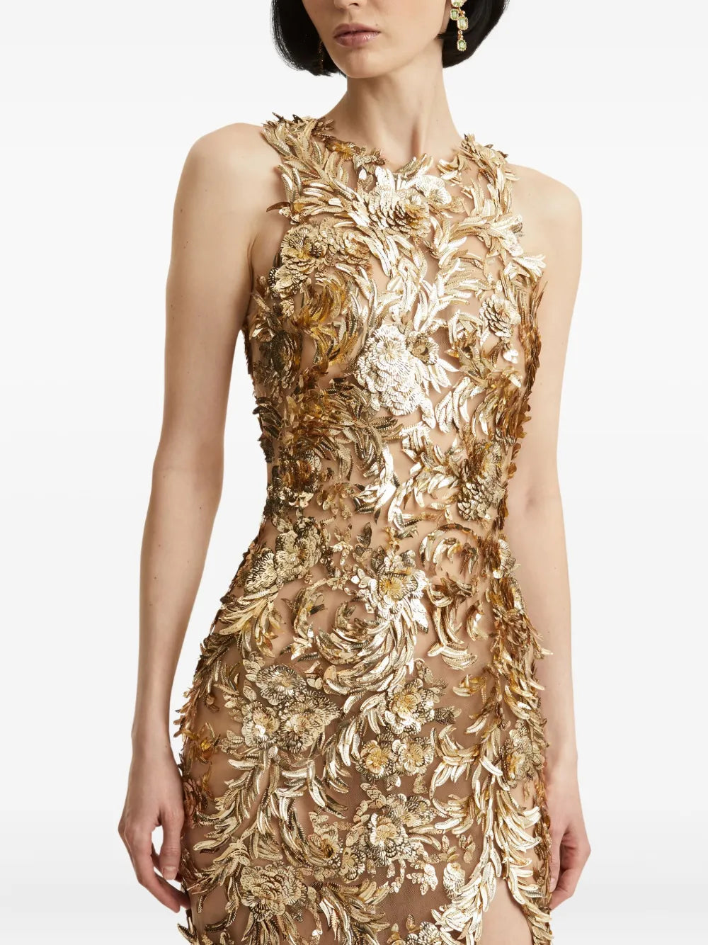 Oscar De La Renta Feather Embellished Maxi Dress