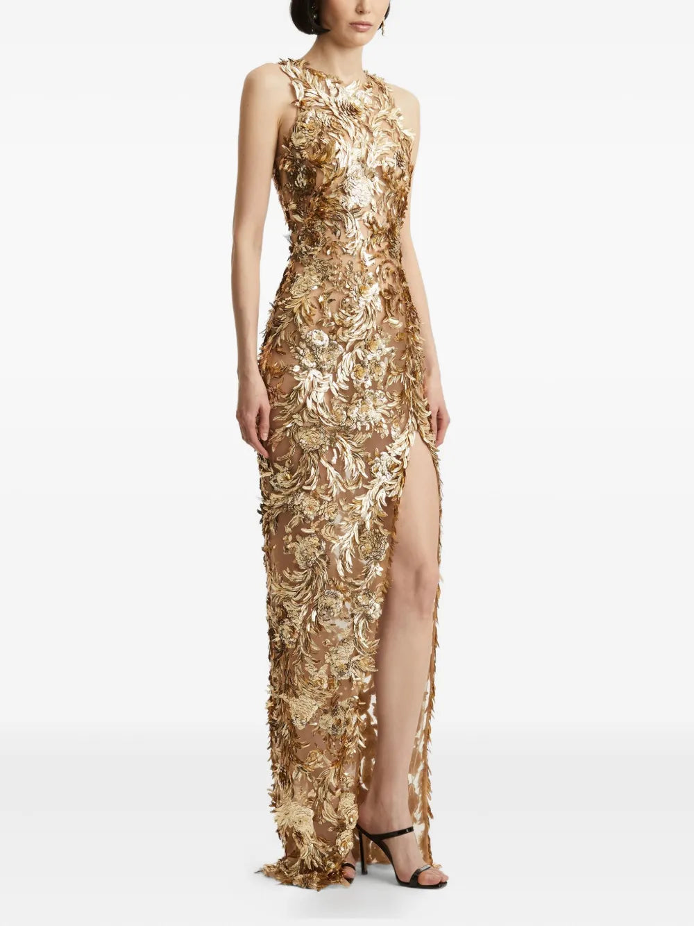 Oscar De La Renta Feather Embellished Maxi Dress